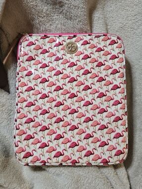 Perfect Cpndition Tory Burch Flamingo Print Tablet Case with Gold Logo
